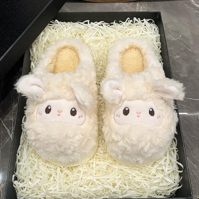 Confinement Baumwollpantoffeln Damen niedlich Lamm Herbst und Winter neu Plüsch warm Zuhause Indoor dicksohlige Pantoffeln