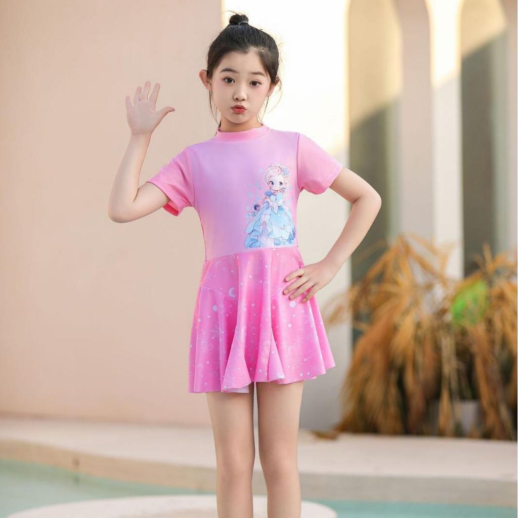2024 New Cartoon Princess Style Girls' One-Piece Swimsuit (S-M) - Cute Baby Skirt Swimwear