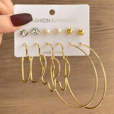 Liefde Bloemen Oorbellen Hoepel Parel Vrouwen Zomer Kwast Oorbellen Grote Studs Sfeervol Luxe Sexy Glamour Oorbellen 12 Delige Set