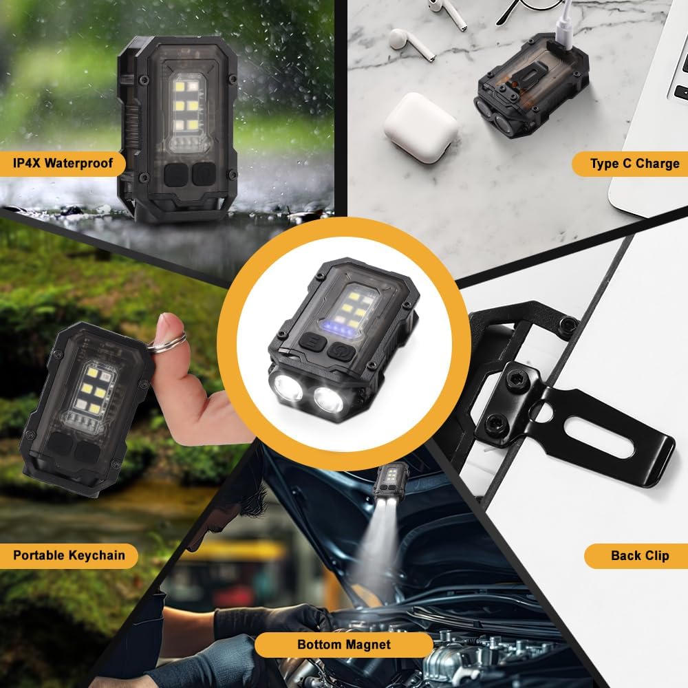 Mini EDC Flashlight, Small Powerful Keychain Flashlight with Sidelight, High Lumens 800lm, USB-C Rechargeable, Keychain Light with Clip - 8 Mode,