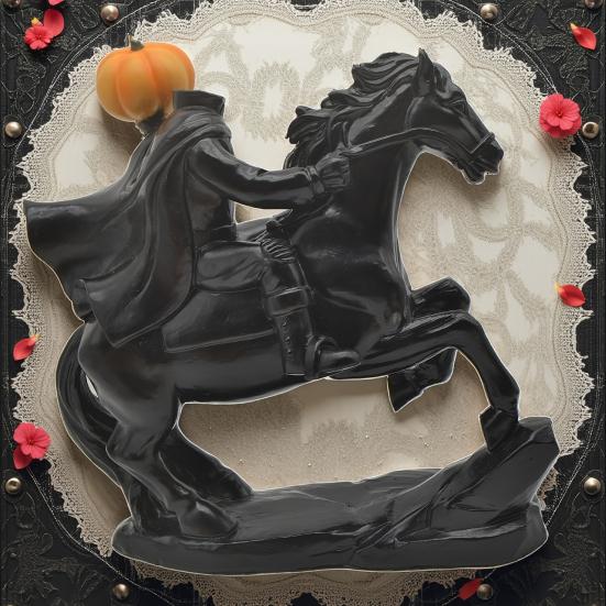 Unique Holiday Gift Headless Horseman Statue with Pumpkin, Horror Knight Holding Pumpkin Decorative Resin Ornament, Halloween Horse Sculpture
