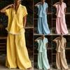 Amazon Popular 2026 Autumn and Summer Cross-border New Foreign Trade Women's Clothing Short-sleeved Shirt Loose Trousers Two-piece Set
