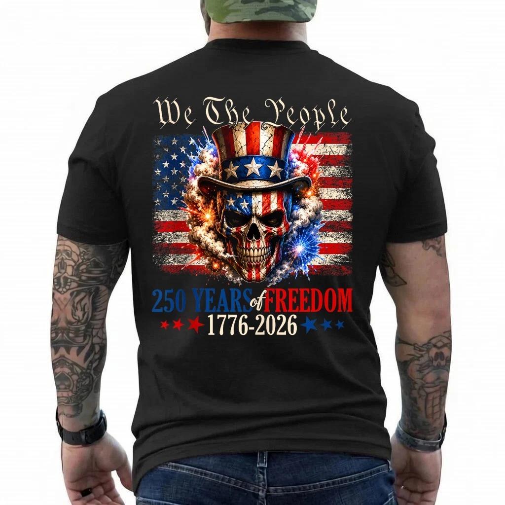 250 American Years of Freedom 1776 2026 US Flag Sugar Skull T-Shirt XL