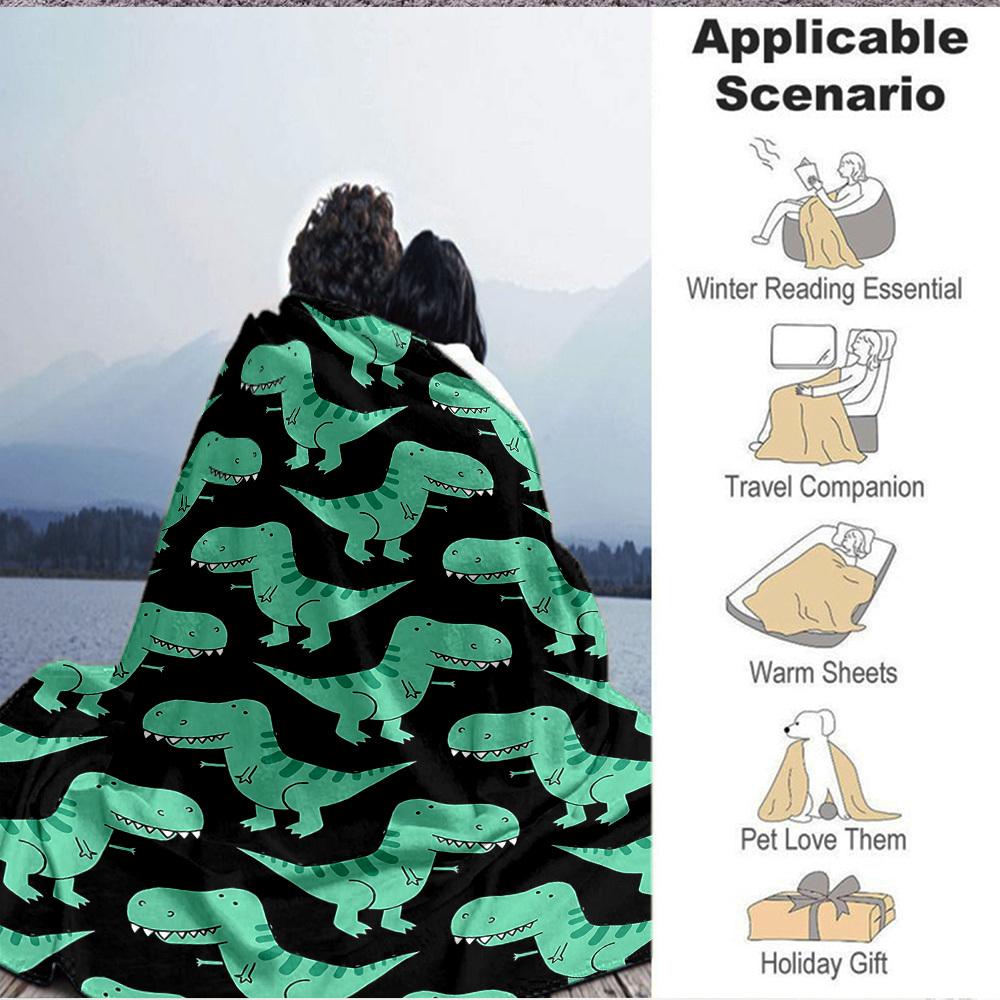 1pc Dino Pattern Print Blanket - Lightweight Flannel Throw Blanket For Sofa, Bed, Living Room, Office, Outdoor Travel, Camping, Soft All-Season086