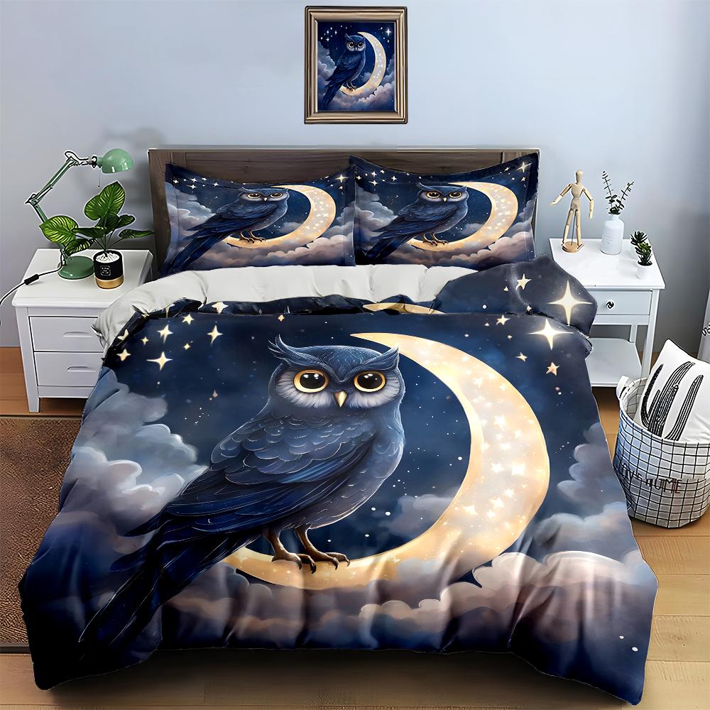 Owl moon clouds. Bedding Duvet cover sets Duvet covers Pillowcases gifts (1 * Duvet Cover 2 * Pillowcases, without duvet insert)