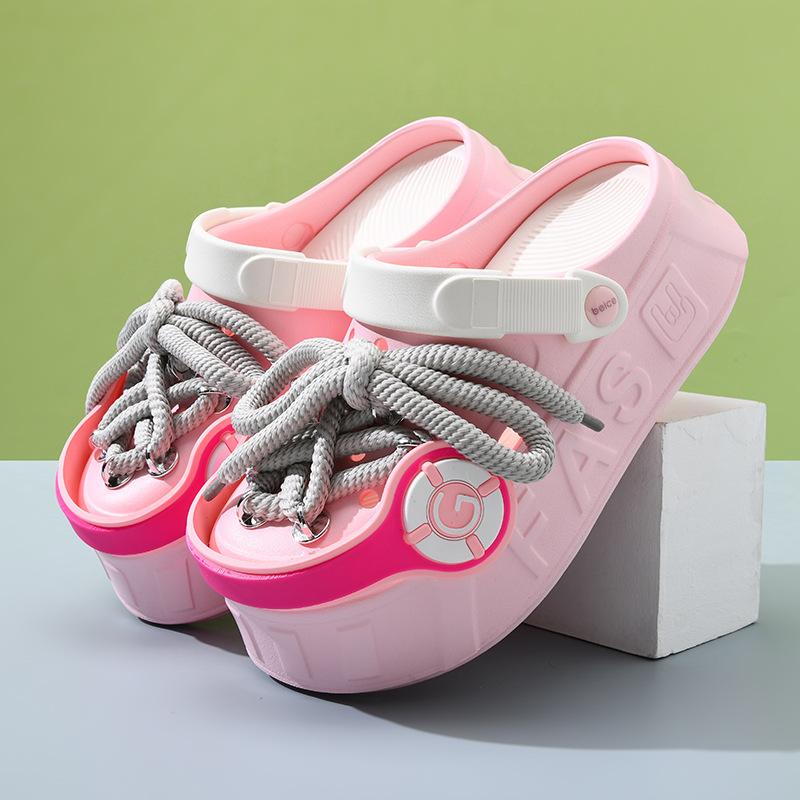 Cute Trend Earphones Hole Shoes Women's Slippers Summer Toe Shoes Personalized Wear Girls Beach Shoes Cool Slippers