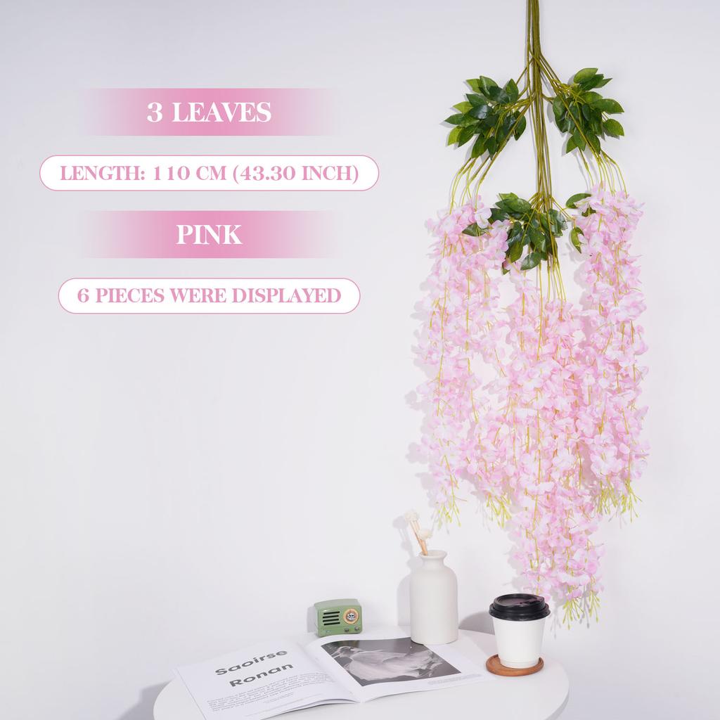 3Forks/ Branch Long Wisteria Artificial Flowers with Green Leaves for Wedding Room Decor Garland Decor Flores Artificiales Wazon