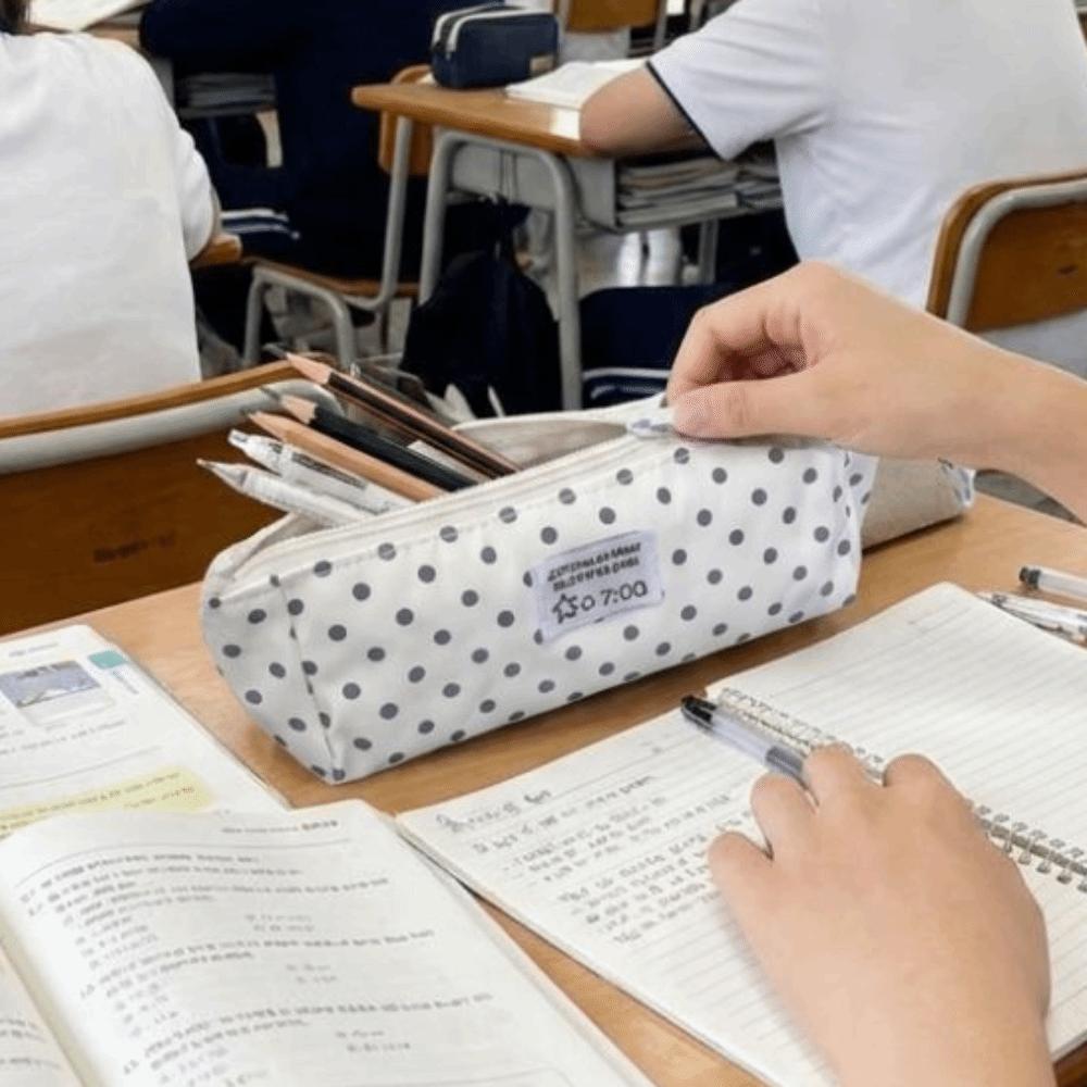 Large Capacity Polka Dot Pencil Case Korean Style Pen Case Aesthetic Pencil Pouch Students