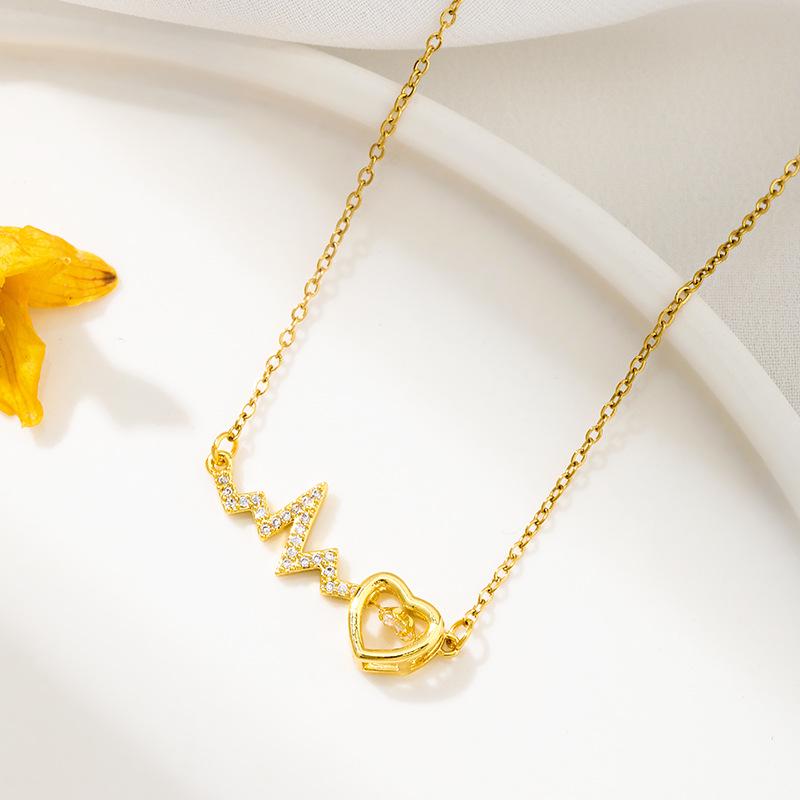 Exquisite Heart-Shaped ECG Necklace with Zirconia for Women - A Heartbeat Love Gift