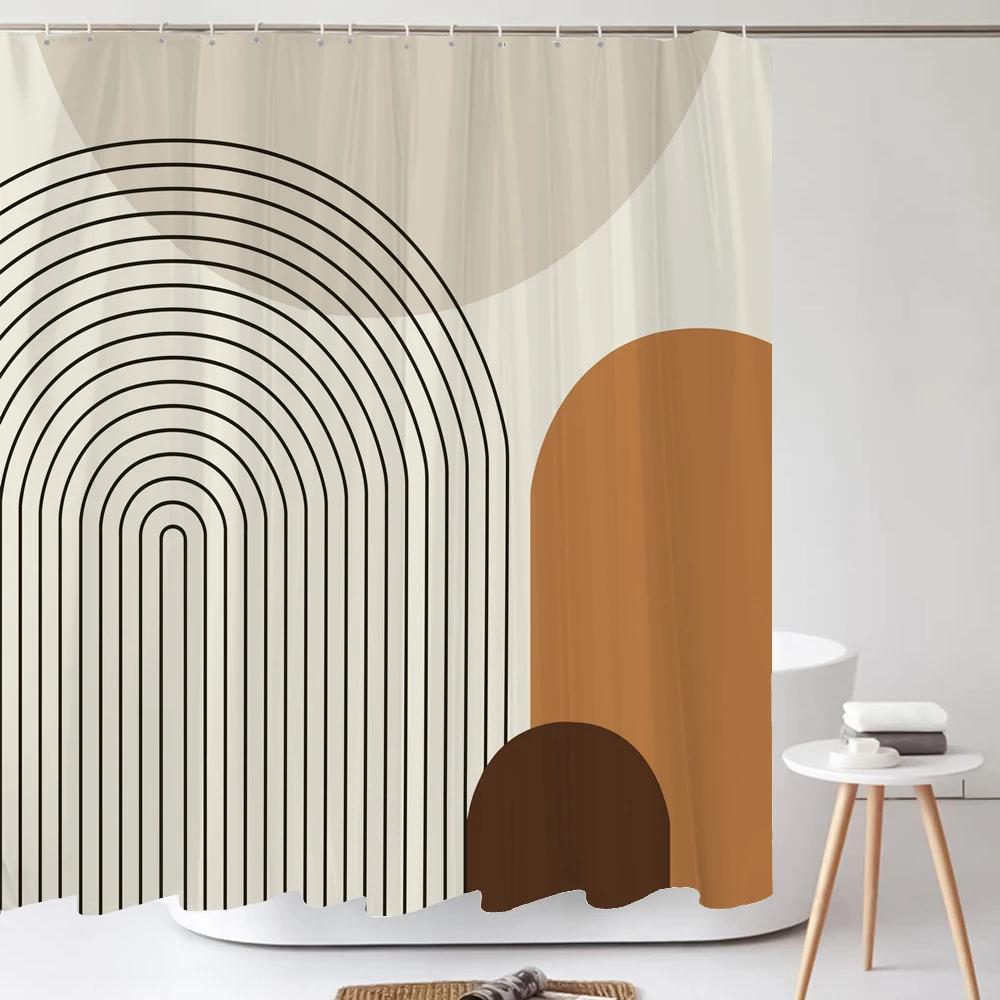 Nordic Wind Art Leaves Shower Curtain Classicl Abstract Colourful Bathroom Curtains Waterproof Fabric Decor Curtain With Hooks