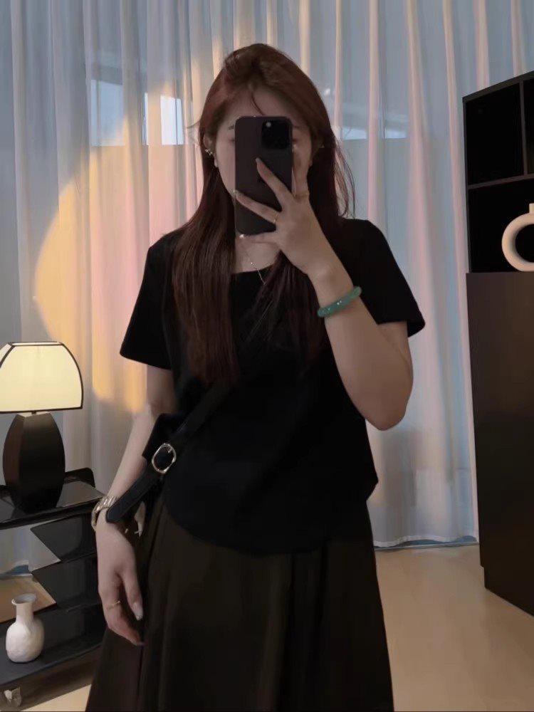 

Plus Size White U-Neck Short Sleeve Women s Summer Slimming Irregular Top L (Approximately 100-118 lbs)