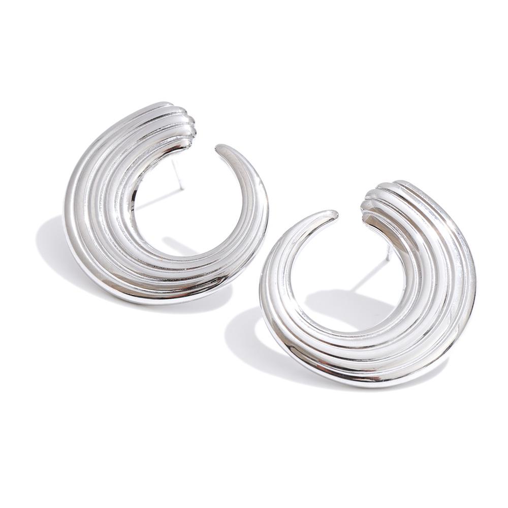 Eetit Stainless Steel Geometric Stripe Hollow Stud Earrings for All Occasions Anti Allergic Metal Simple Daily Modern Jewelry