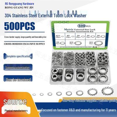 500-Piece Set of Metric 304 Stainless Steel External Tooth Lock Washers (M2.5-M12)