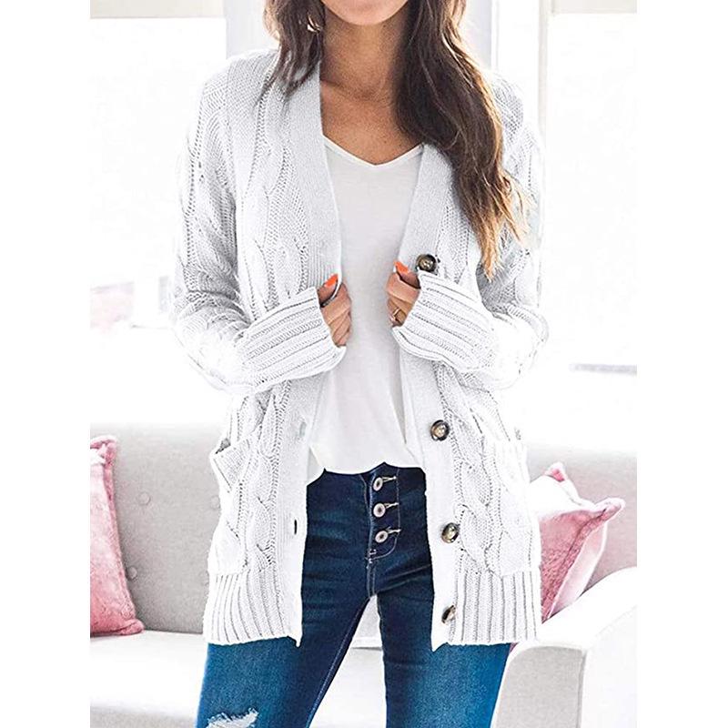 2025 Autumn/Winter Women's V-neck Single-breasted Long Sleeve Knitted Cardigan Sweater