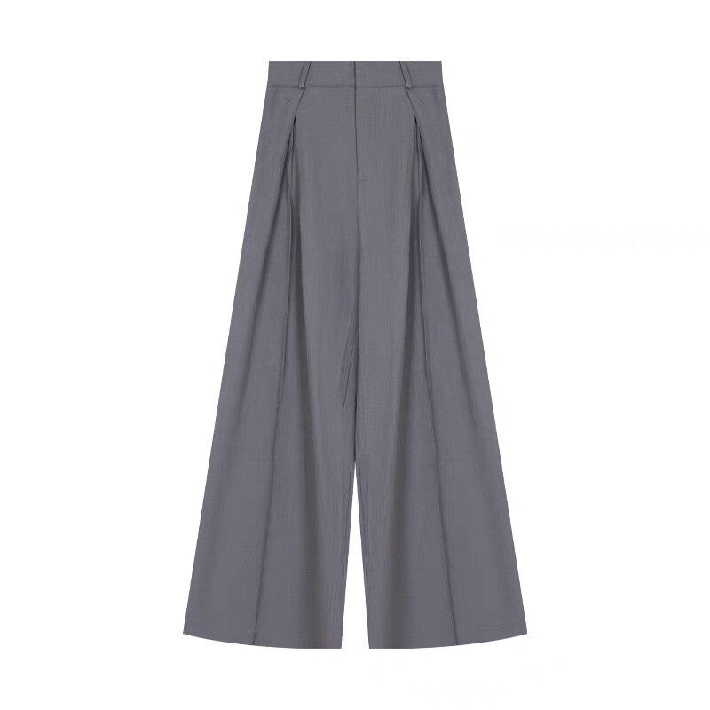 

Vintage Gray Pleated Wide-Leg Suit Pants for Women, Plus Size, Pear-Shaped, New Spring/Summer Style, Relaxed Drape Casual Pants Gray 2XL