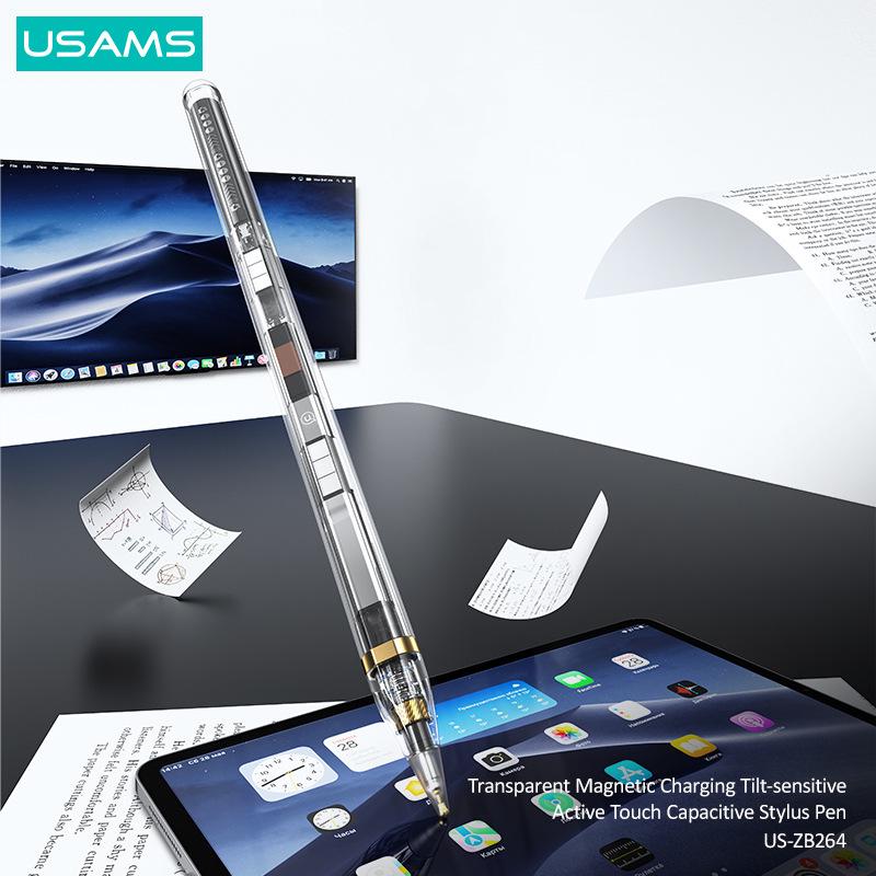 

USAMS Емкостный стилус для Apple iPad - Защита от случайных касаний, Магнитная зарядка Transparent Black прозрачный черный