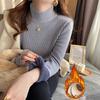 2026 Autumn Winter Turtleneck Sweater Women Elegant Thicken Velvet Lined Warm Sueter Knitted Pullover Warm Versatile Knit Tops