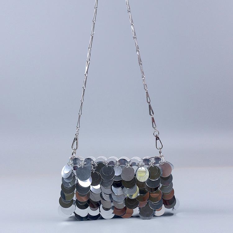 

Серебристая блестящая пленка Ручная работа Круглая сумка кроссбоди - Осенне-зимний вечерний модный аксессуар серебряный