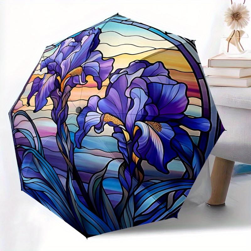 1pc Iris StainedGlass Compact Travel Leisure Umbrella, Automatic Folding Lightweight Windproof 8-Bone Reinforced Design, Portable for Backpa