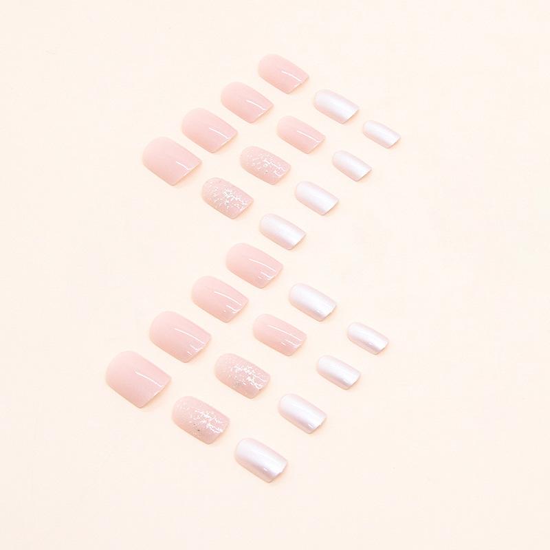 24 Pieces Short Pink Tender Girl Glitter Powder Pearlescent Manicure Cute Natural Sweet Ins Wind Boxed Batch