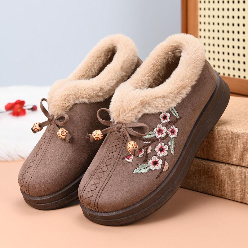 Winter Velvet Thickened Warm Middle-aged and Elderly Mother Shoes Women's Cotton Shoes Flat Non-slip