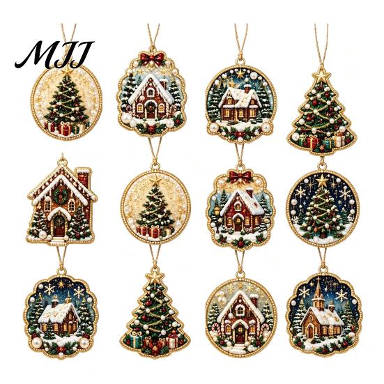 Festive Rhinestone Pearl Pendants 12Pcs DIY Christmas Painting Ornament Kit, Faux Kits Art Hanging Decor for Adults, Holiday Tree Wreath Mantel Craft
