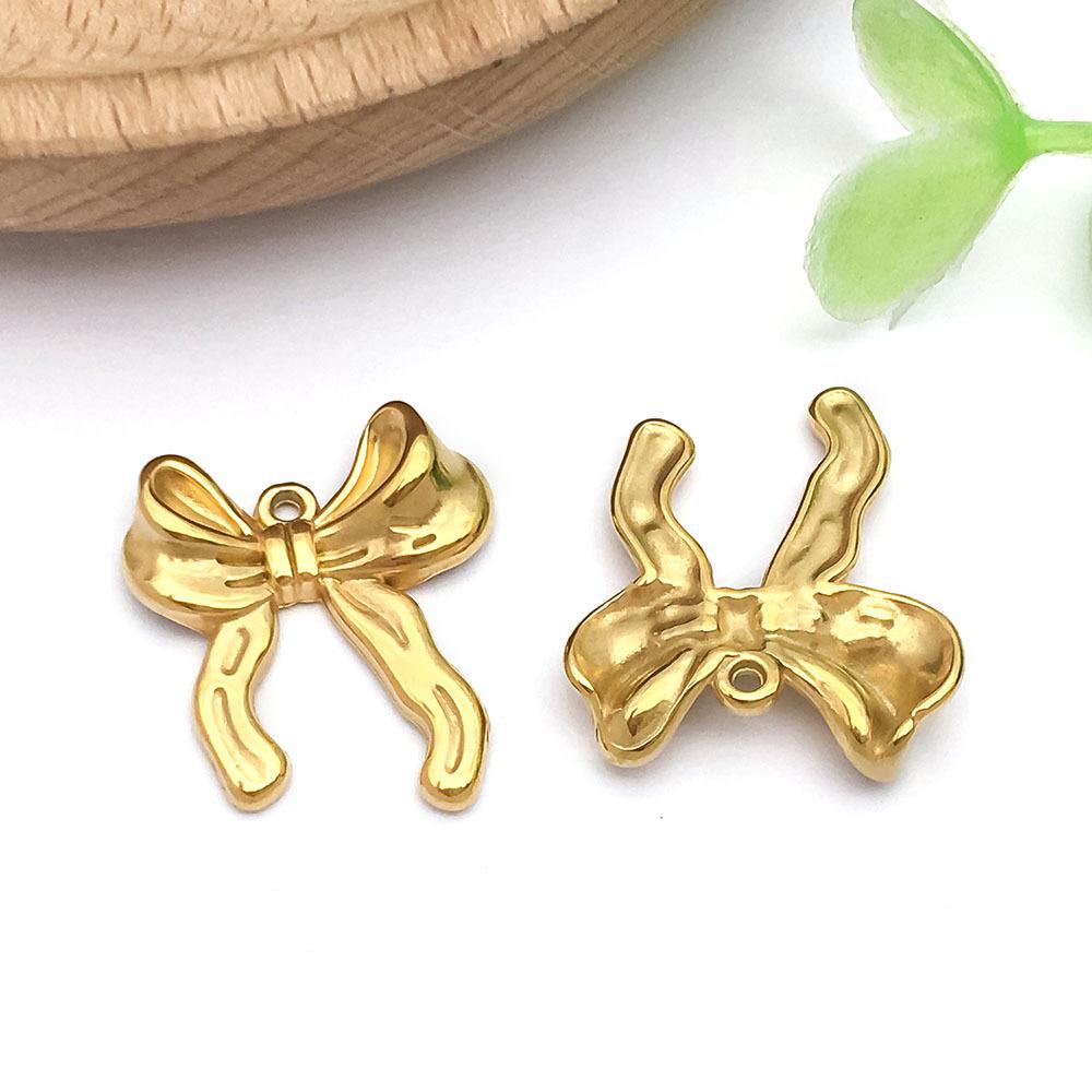 Stainless Steel Double Hanging Bow Pendant Charm for DIY Bracelets & Necklaces