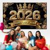 Black Gold Party Backdrop Glitter Pink Event Decoration 2026 New Year Banner  Family Portrait