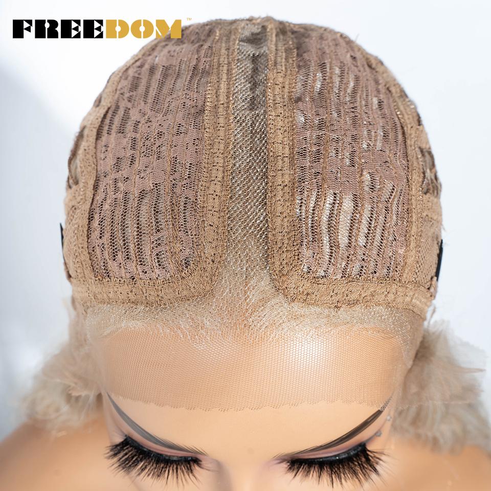 FREEDOM Long Straight Synthetic Lace Front Wigs For Women 30 Inch Ombre Blue Blonde Lace Wig Easy Wear Cosplay Wig