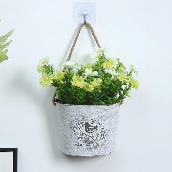 Hanging Flowerpot Retro Style Exquisite Pattern Lanyard Design Rust-proof Sturdy Construction Decorative Iron