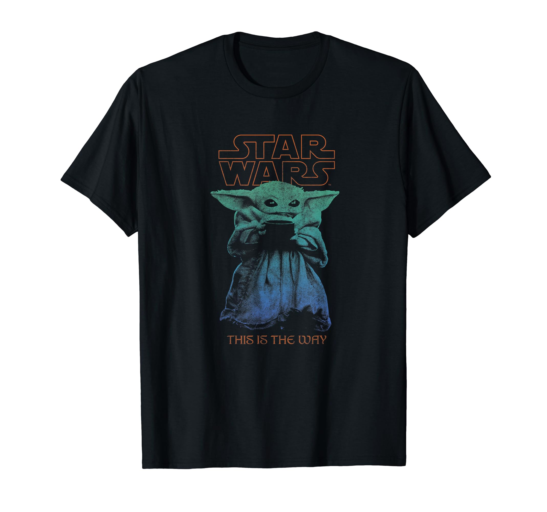Star Wars: The Mandalorian Baby Yoda Holding Cup Faded T-Shirt