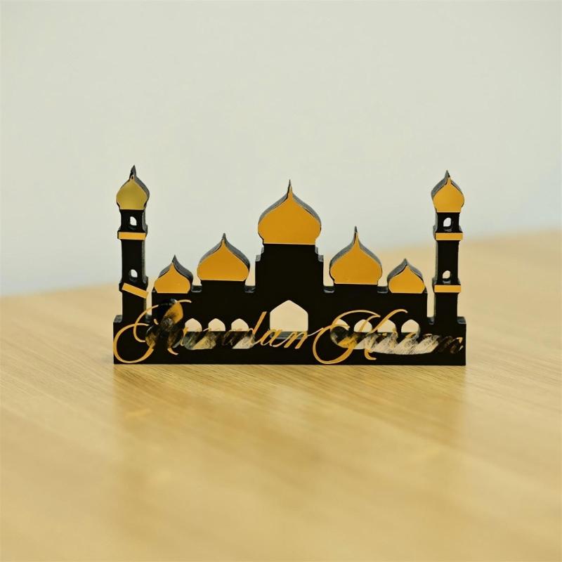 Handmade Wood Acrylic Castle Ornament For Tabletop Windowsill Bookshelf Display Middle Eastern Festival Celebration