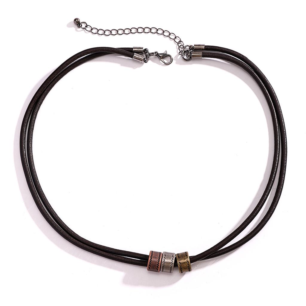 Minimalist Leather Knot Round Necklace for Men Hip Hop Niche High-end Beaded Collarbone Chain Accessory for Men