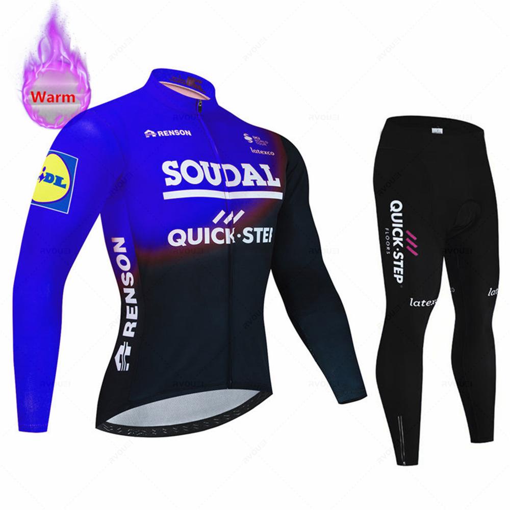Soudal Quick Step 2026 Zimní cyklistický dres Termo fleecové cyklistické oblečení MTB Bicicleta Set Oblečení na cyklistiku Triathlon Cyklistický oblek