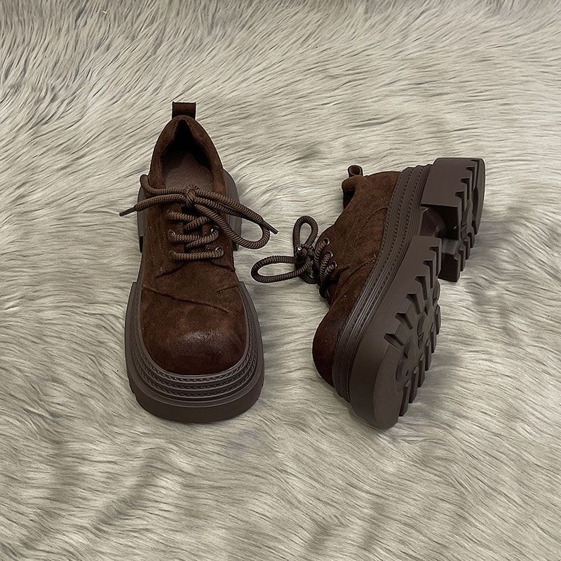 European matte leather big head lace-up single shoes women's spring 2025 new thick-soled versatile muffin Mary Jane