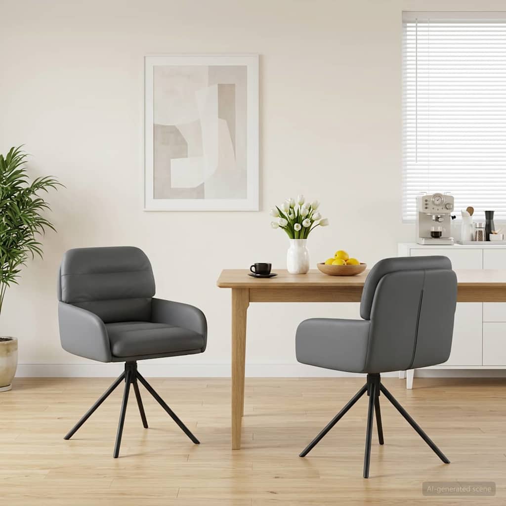 Swivel Chair Dining Room 2 pcs Faux Leather Gray 59 x 59.5 x 90 cm