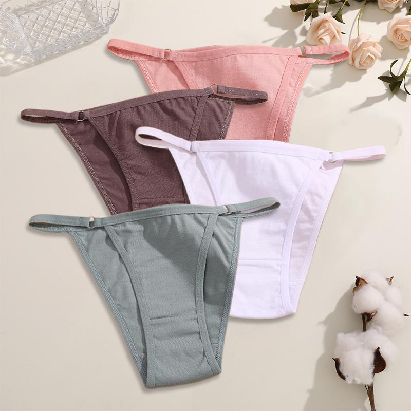 FINETOO 4 Pezzi Mutandine da Donna in Cotone Sexy Anello Metallico in Vita Biancheria Intima Mutandine Traspiranti Lisce Slip Morbidi da Donna Lingerie Comfort