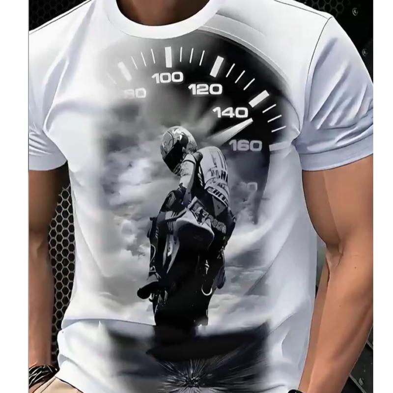 New Summer Men's Fashion T-shirt Personality Motorcycle Printed Men's T-shirt Top
