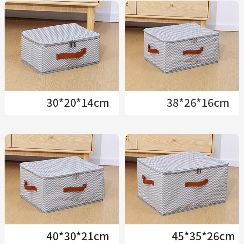 Fishbone Pattern Zipper Storage Box with Lid Home Use Organizer for Clothes Toys Bedroom Storage Container Multifunctional Wardrobe Organizer