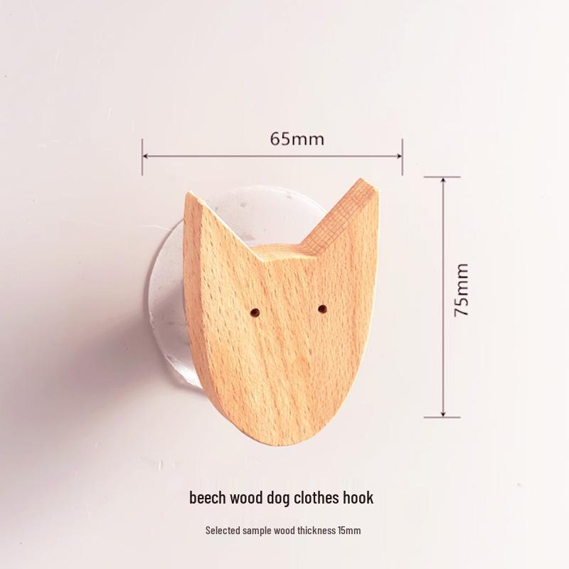 Creative Beech Wood Adhesive Hooks – Funny Animal Design Coat & Hat Hooks for Behind-the-Door Use