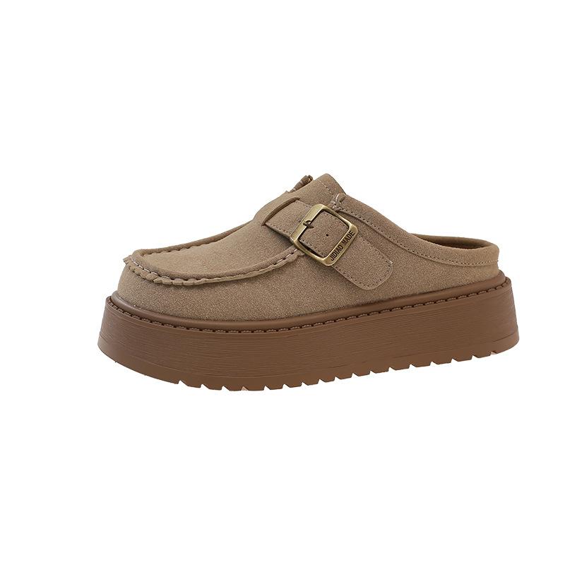 

Ретро женские туфли на плоской подошве из матовой кожи, весна-осень 2025, новые универсальные нишевые шлепанцы с закрытым носком и накладкой 40 абрикосовый