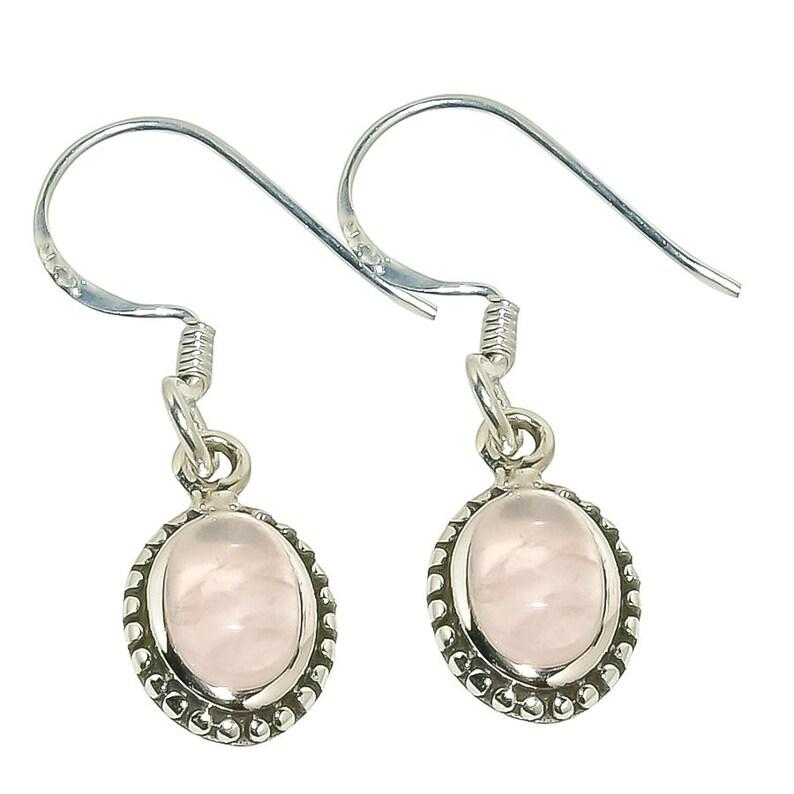 Solid 925 Sterling Silver Rose Quartz Gemstone Handmade Designer Bohemian Earring Gift For Her