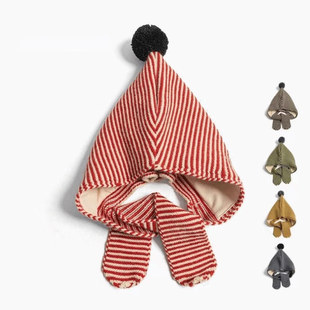 Écharpe Bonnet 2-en-1 pour Enfants Design Rayé Bonnet Chaud pour Enfants Écharpe à Capuche Tricotée Garçons Filles