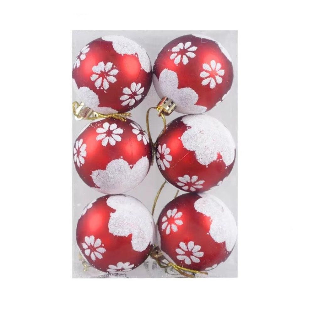 6Pcs/Set Colorful Glitter Painted Christmas Balls Plastic Xmas Hanging Ball Festival Party Decor