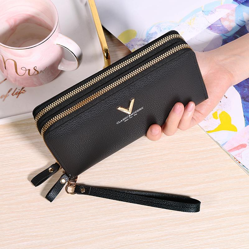 New double zipper women's wallet fashionable long soft leather simple large capacity clutch bag change mobile phone bag