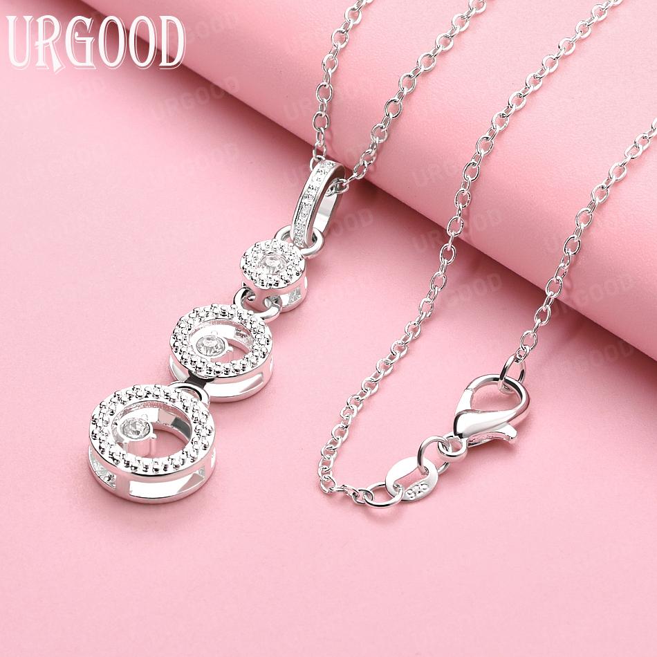 

925 Sterling Silver Circle AAA Zircon Pendant Necklace Fashion Wedding Jewelry 45cm