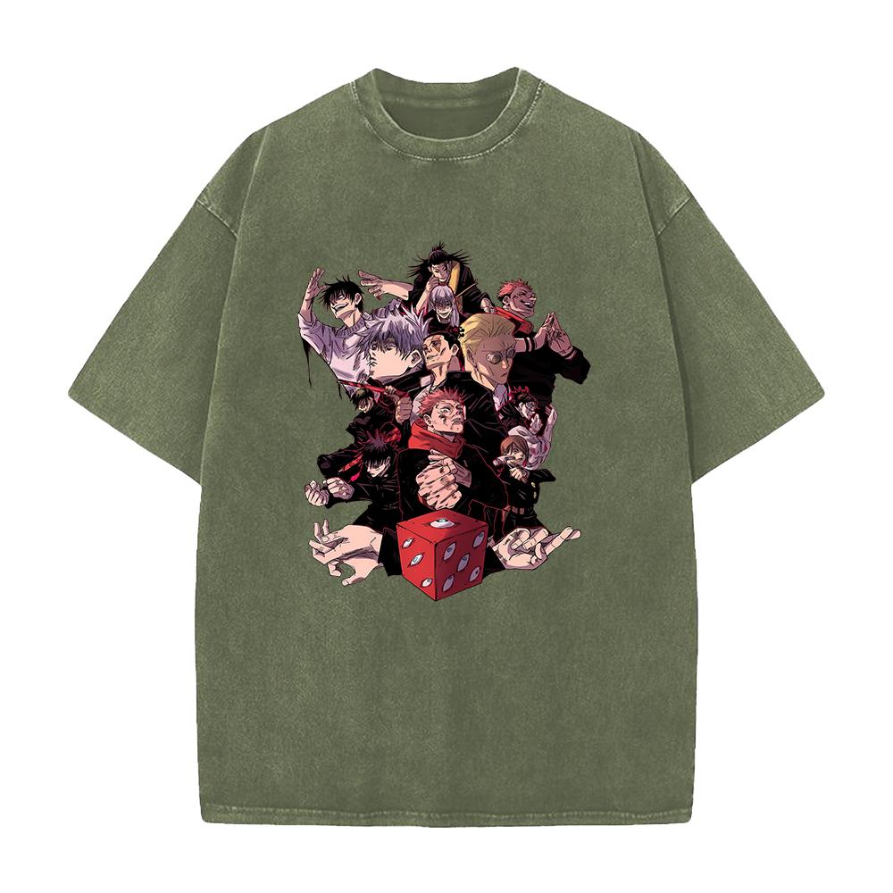Harajuku Anime Jujutsu Kaisen Tshirt Men Women Manga Cotton T-shirts Vintage Washed T Shirt Hip Hop Male Casual Loose Tops