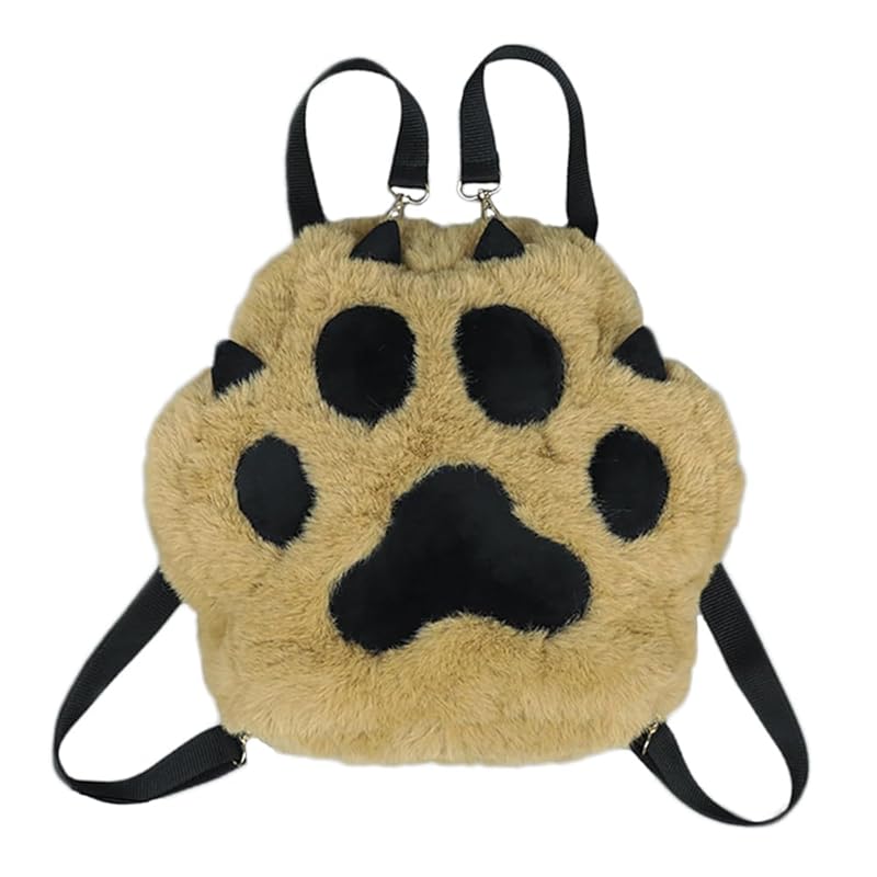 

[GUFER] cat paw shape backpack Fluffy cat s hand stuffed toy bag lolita backpack shoulder bag cute cat paws crossbody bag school bag (camel)