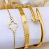 3pcs  Fashion Luxury Clover Zirconia Inlaid Stainless Steel Bangle Bracelet, Versatile For Daily Wear