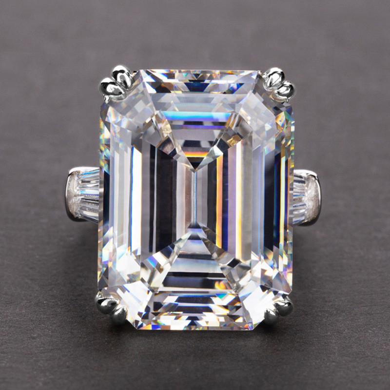 

925 Sterling Silver Shiny Big Rectangle Zircon Women Rings White/Pink Stones Available Bridal Wedding Ring Top Quality 6